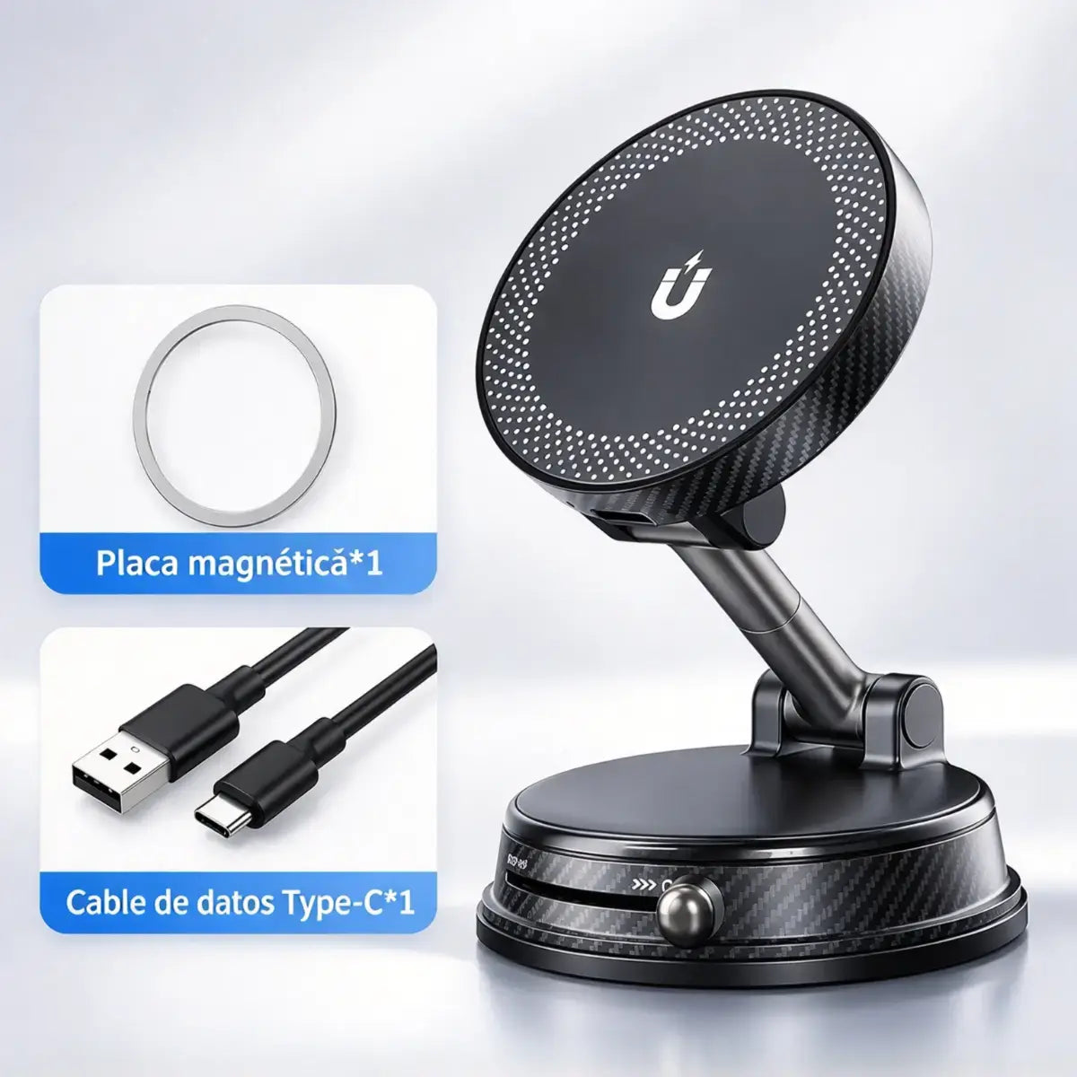 🚗📱 Soporte Magnético para Móvil con Carga Inalámbrica de 15W | Soporte de Coche con Succión al Vacío y Rotación 360°