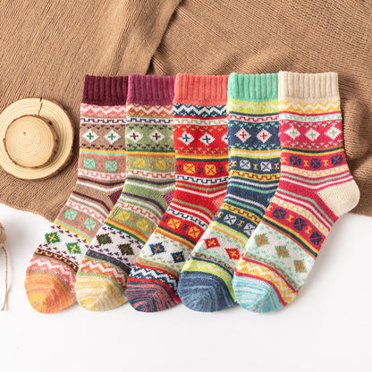 🧦🧦🔥🔥【5 pares】Calcetines de lana gruesos y cálidos de estilo retro para mujer.【Un par de cada color】