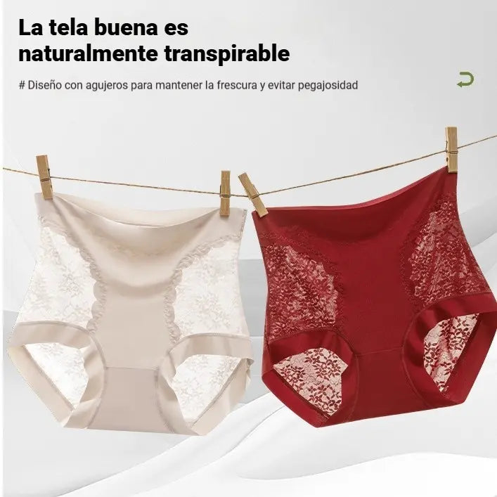 【Compra 2 y llévate 3 gratis】Braguitas de control de abdomen de alta elasticidad con encaje sin costuras para mujer, bragas moldeadoras y levantadoras de glúteos