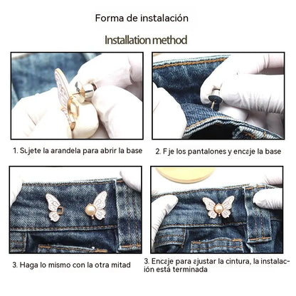 🎀【16 piezas por solo 24 euros】👗👖Hebilla desmontable con estampado de mariposa, sin clavos ni costuras, para ajustar la cintura.
