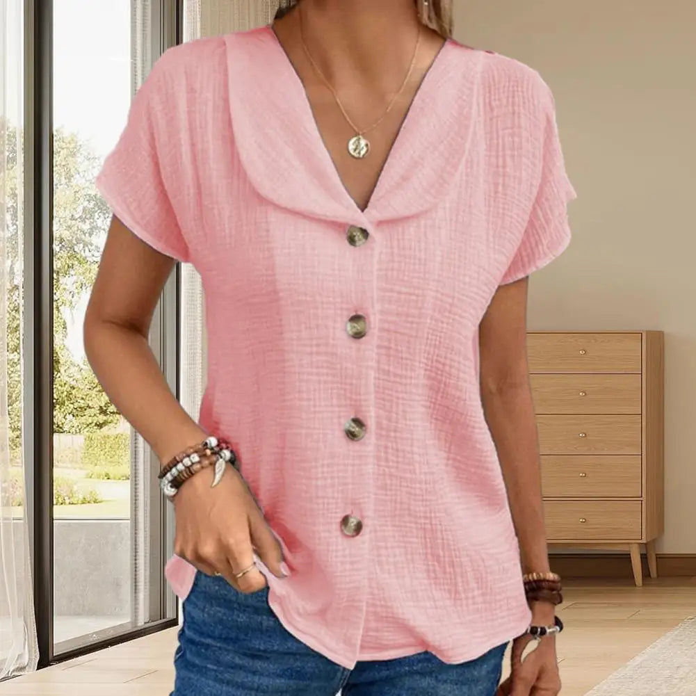 ❣️【S-2XL】 2026 verano nueva camiseta cárdigan de manga corta con botones de color sólido