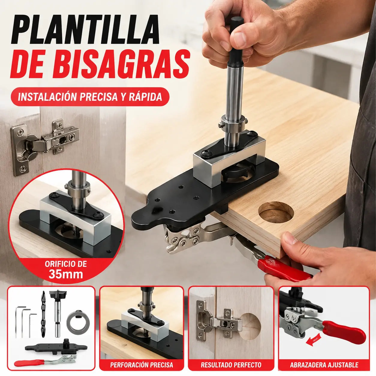 【🔥1 juego de 6 piezas】Abridor de agujeros para bisagras de carpintería, localizador de agujeros para bisagras de puertas de armarios de 35 mm