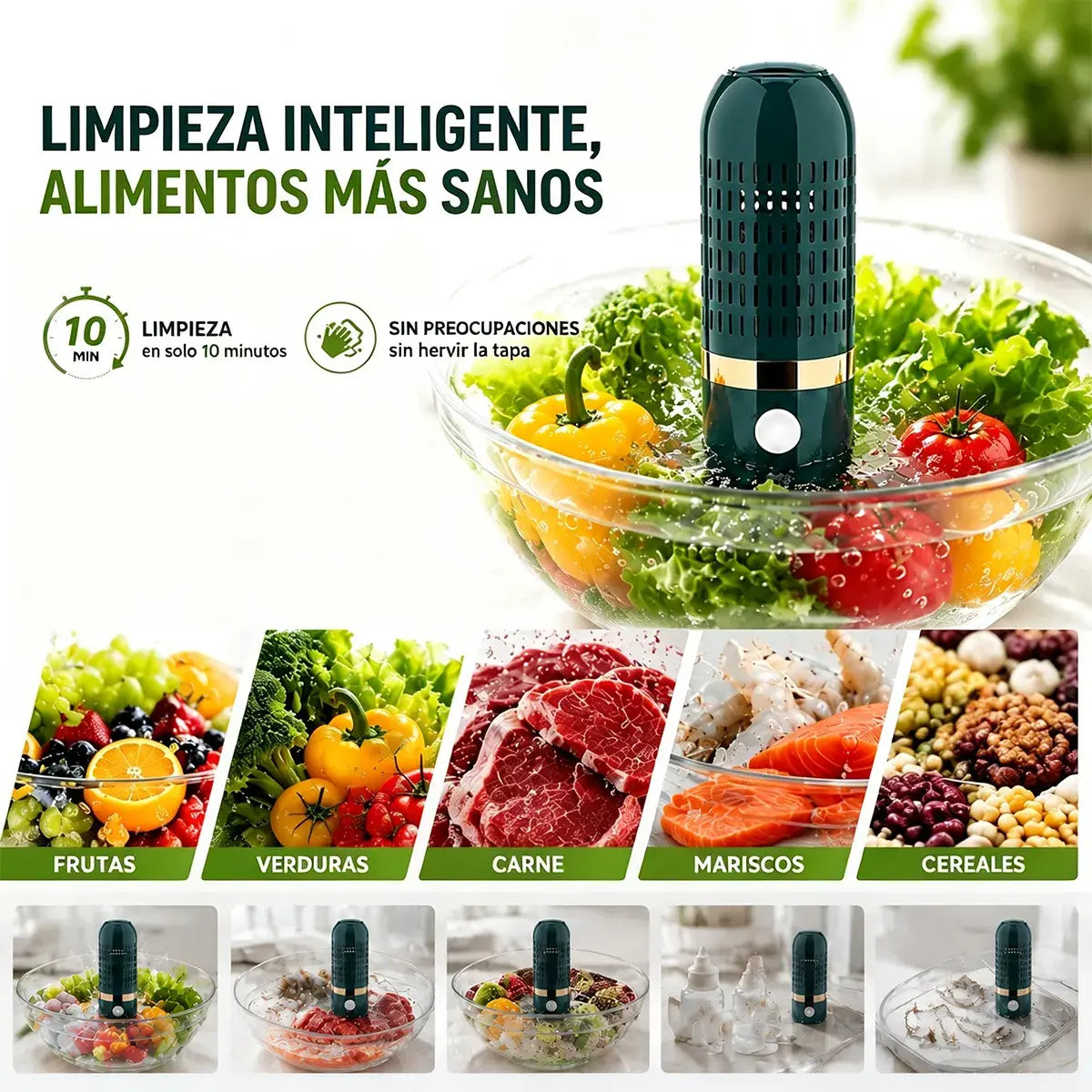 🥦🥒 Limpiador Portátil de Frutas y Verduras – Purificador Inalámbrico para Alimentos con Tecnología de Iones OH