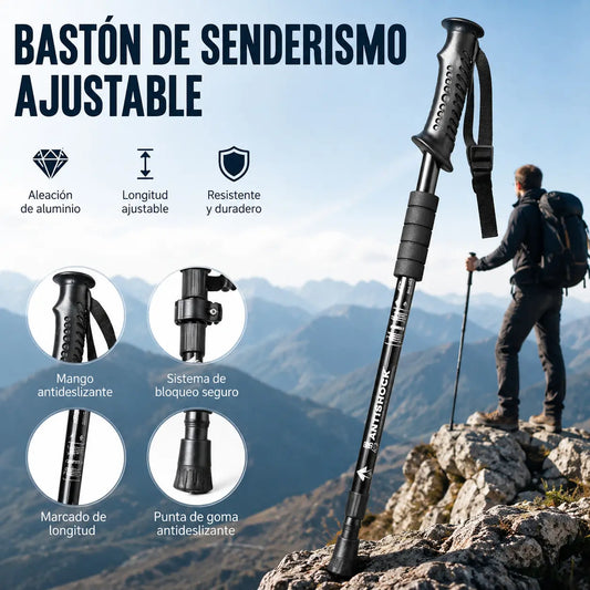 Bastón de trekking ajustable de aleación de aluminio: duradero, con absorción de impactos y ligero