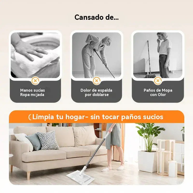 🔥【Set de 4】Trapeador multifuncional con clip de tela, nuevo trapeador doméstico que no requiere lavado