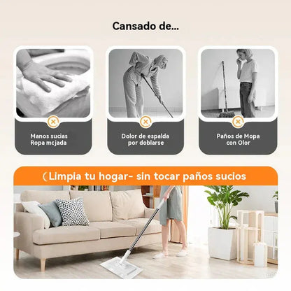 🔥【Set de 4】Trapeador multifuncional con clip de tela, nuevo trapeador doméstico que no requiere lavado