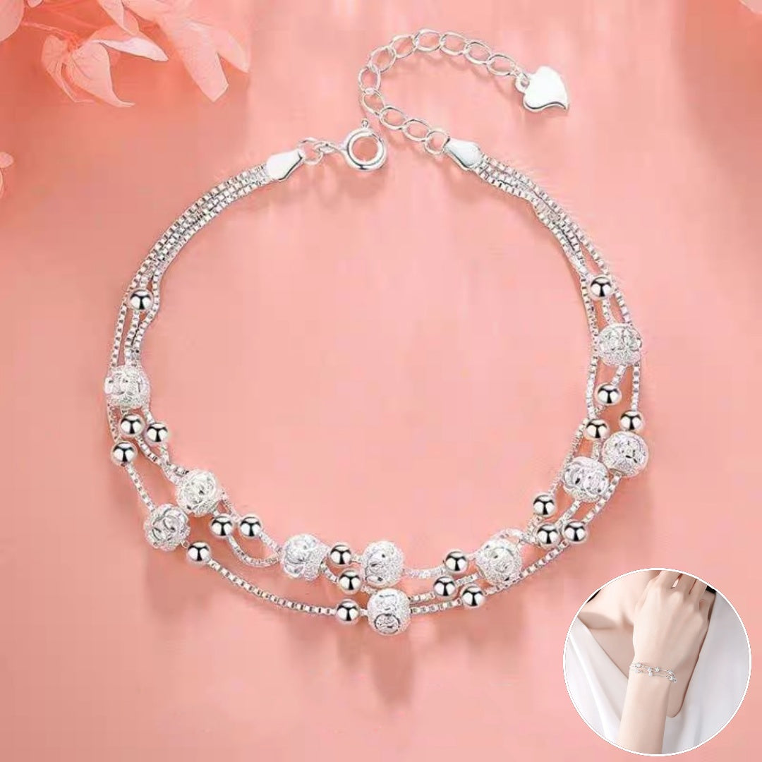 ✨✨Pulsera de cuentas de la suerte de plata 999 con diseño grabado