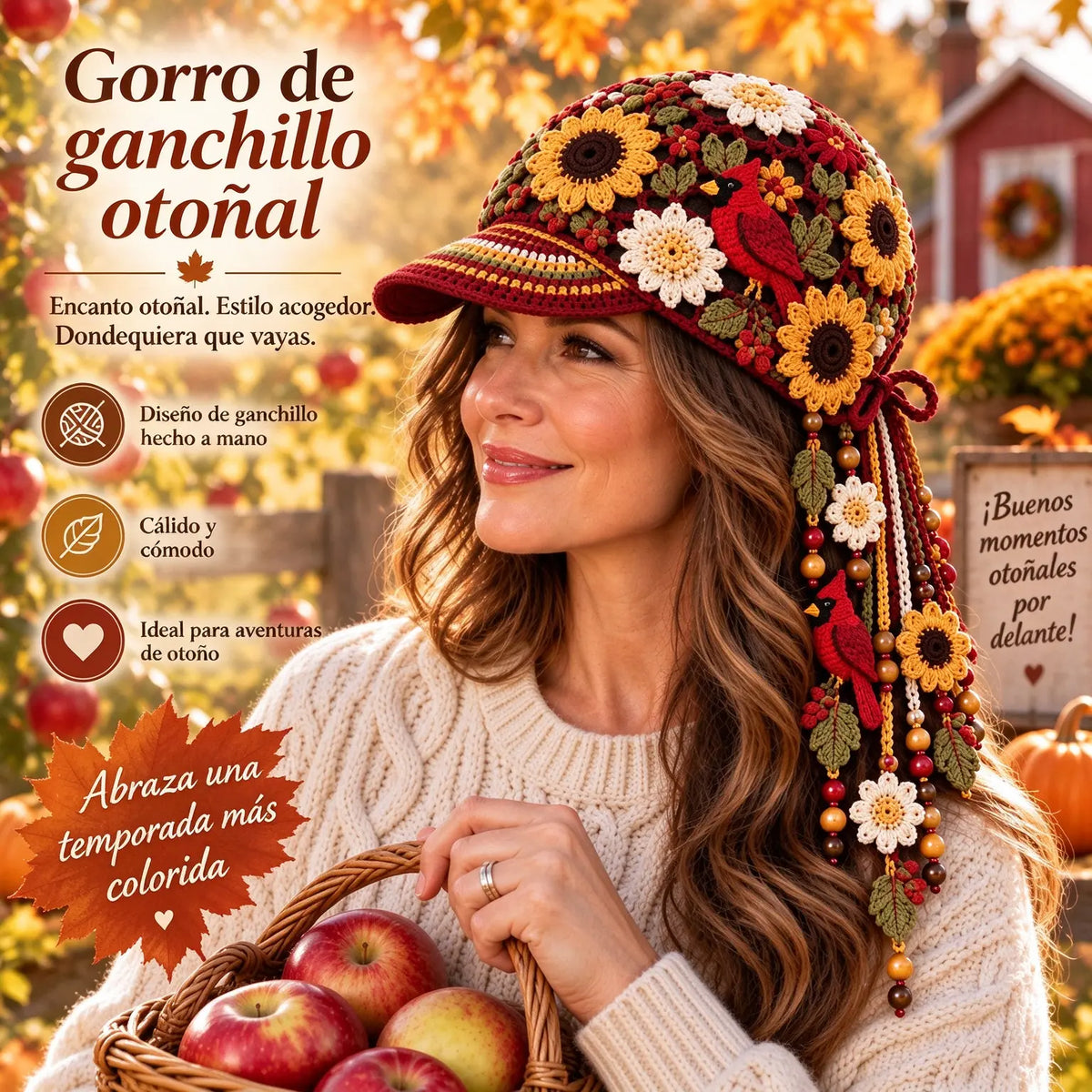 🧶🧢Gorra de béisbol de ganchillo para mujer, ideal para otoño.