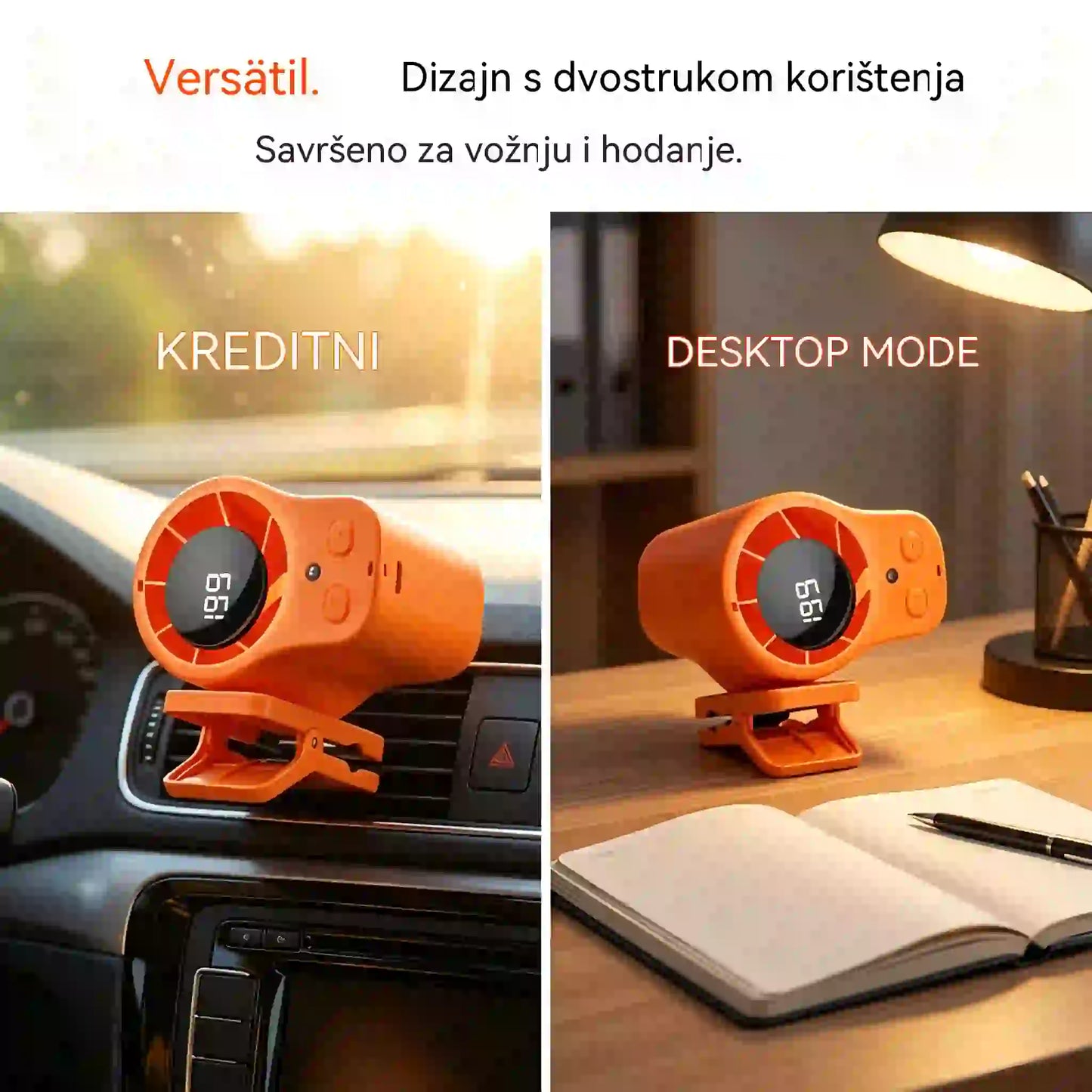 🌀 Ventilator bez upotrebe ruku s LED zaslonom, integriranom kopčom i 199 podesivih razina