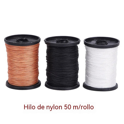 👞 Set de Agujas de Costura Intercambiables 4 en 1 – Kit Profesional para Reparación de Zapatos y Manualidades en Cuero 🛠️✨ Incluye 3 carretes de hilo de nailon de 50 m