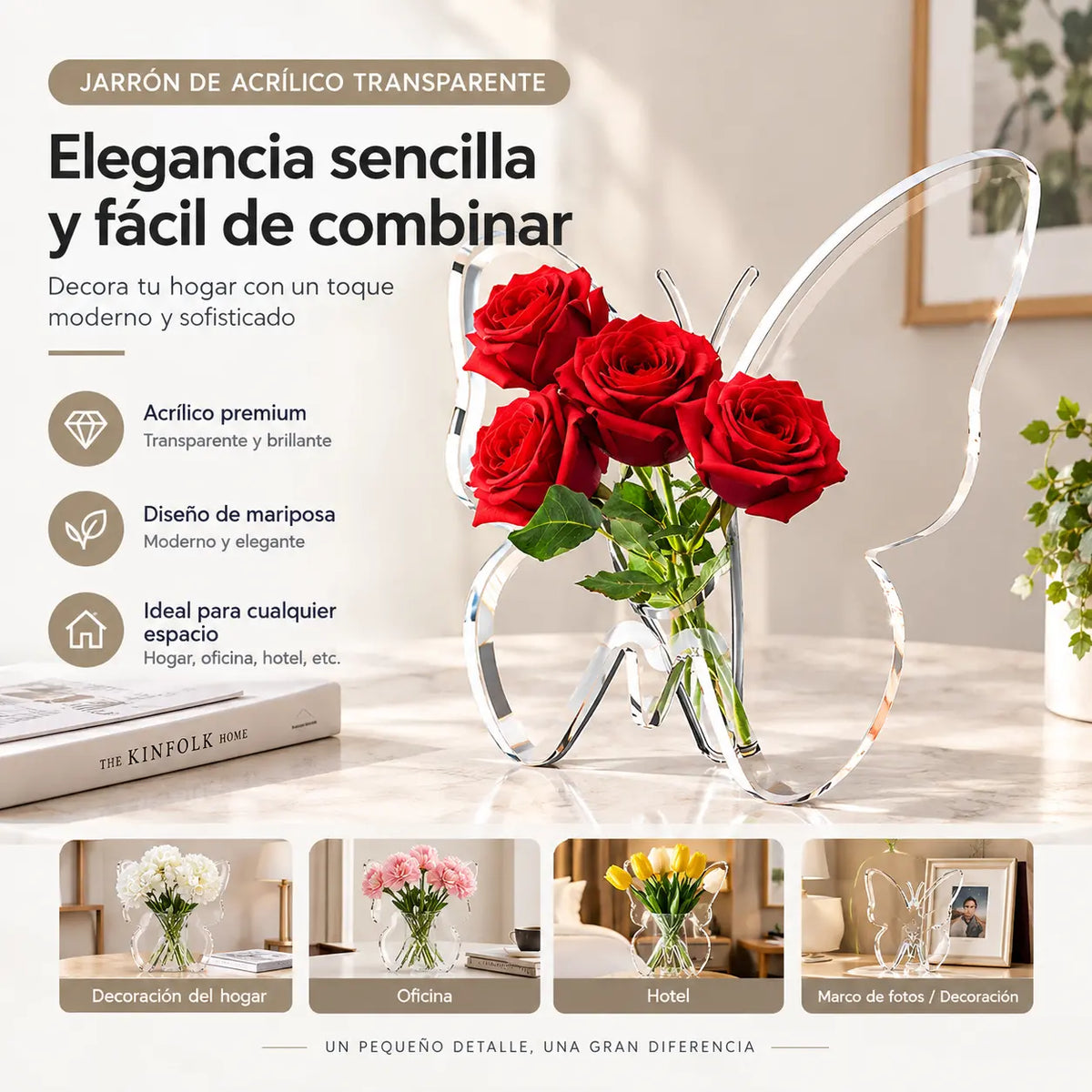 🥰🦋 Jarrón de Mariposa Transparente para Hidroponía | Florero Creativo de Arte para Mesa | Decoración de Hogar y Salón ✨