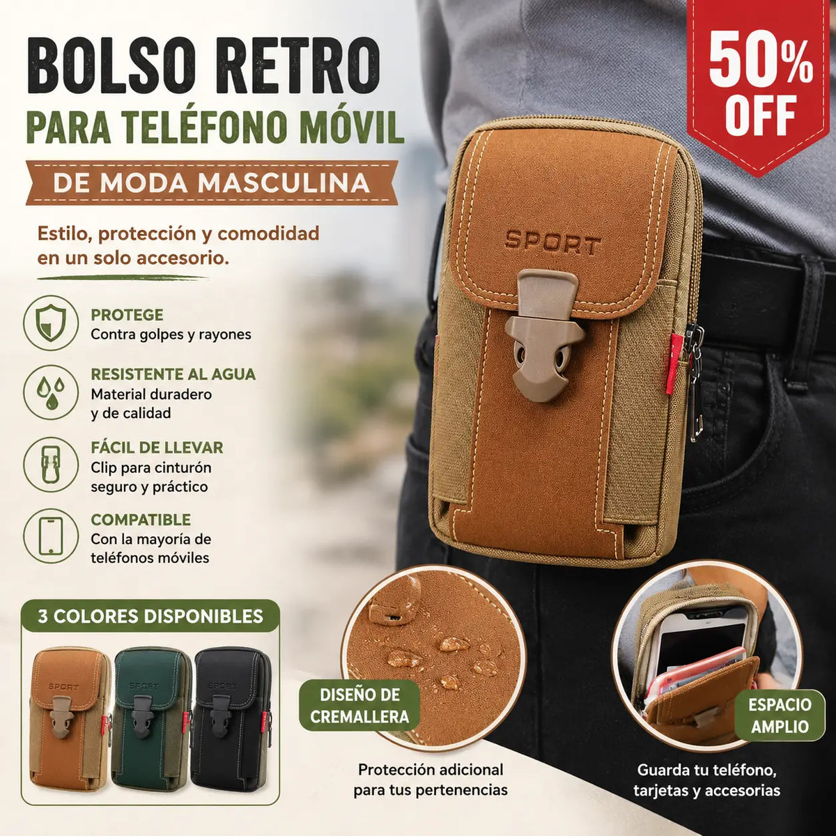 Bolso para teléfono móvil informal para hombre, bolso deportivo multifuncional para exteriores