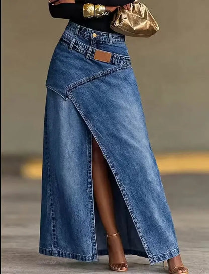 🥇【S-3XL】 Žensko jeans maxi krilo s plastnim pasom; sproščen kroj, moderen dizajn.