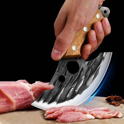 Mini cuchillo de carnicero forjado a mano con funda.