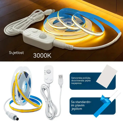 【2M】LED svjetlosna traka s pametnim senzorom i automatskim sustavom osvjetljenja, s USB ljepilom, idealna za kuhinje, spavaće sobe i stepenice.