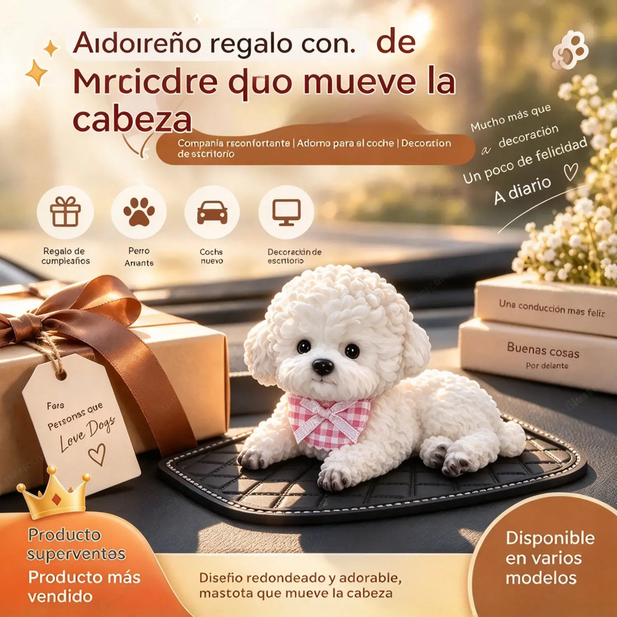 🐶✨Adorno de caniche para coche: la mejora más adorable para el salpicadero