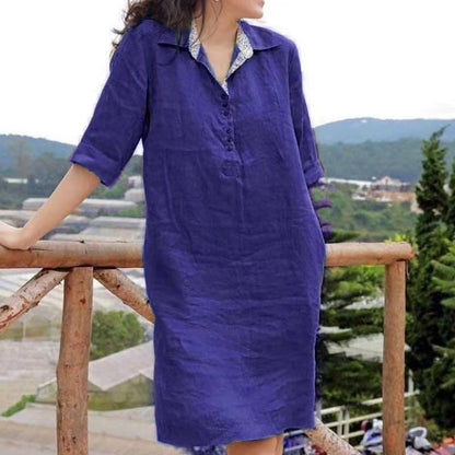 🔥【S-5XL】 2026 nuevo vestido suelto de longitud media con cuello en V de talla grande para mujer de verano