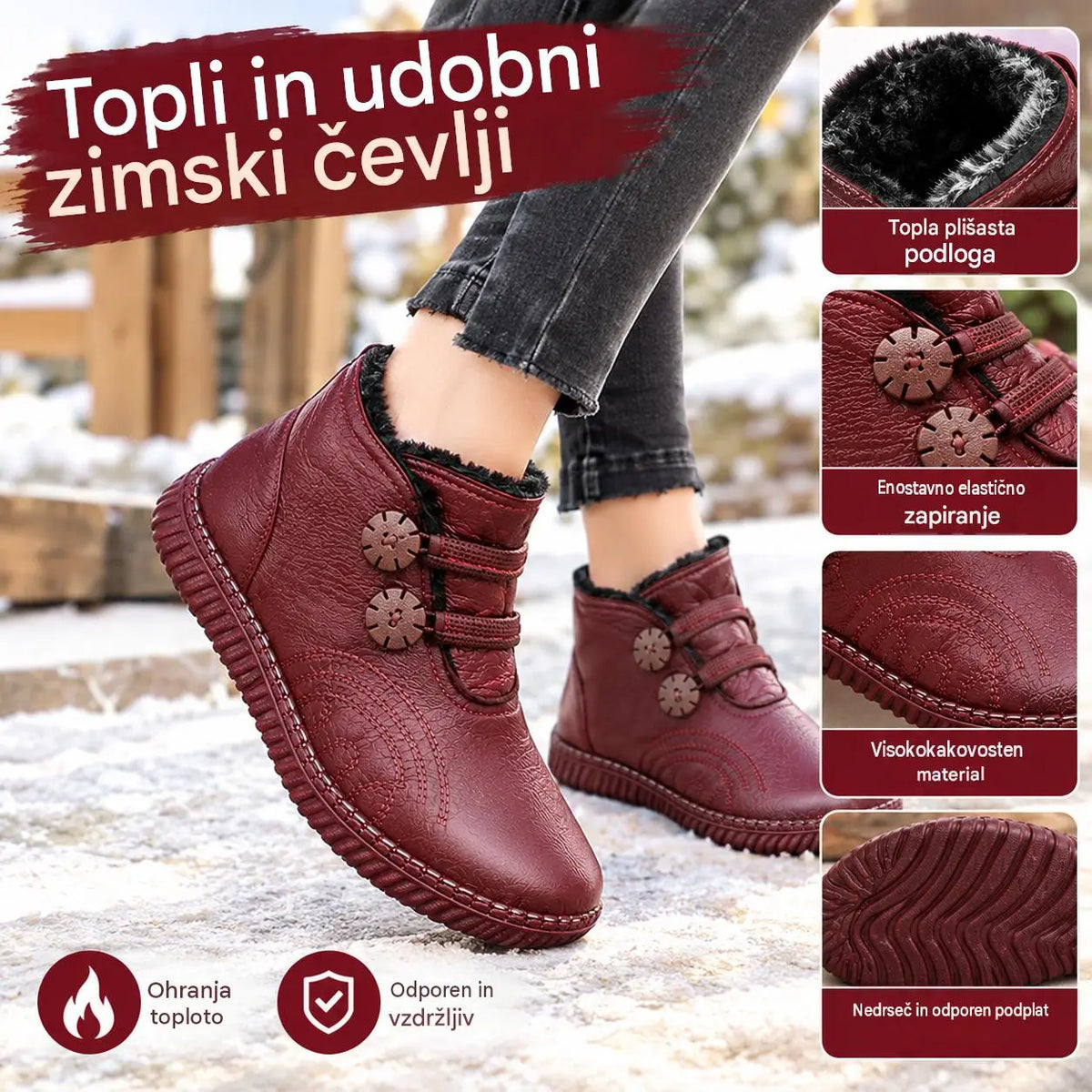 👢【35-40】Ženski topli, nedrseči gležnjarji iz pravega usnja s flis podlogo za zimo.