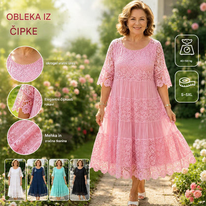 【S-5XL】2026 Nova obleka s kratkimi rokavi, okroglim izrezom in čipko. 【40-120 kg】