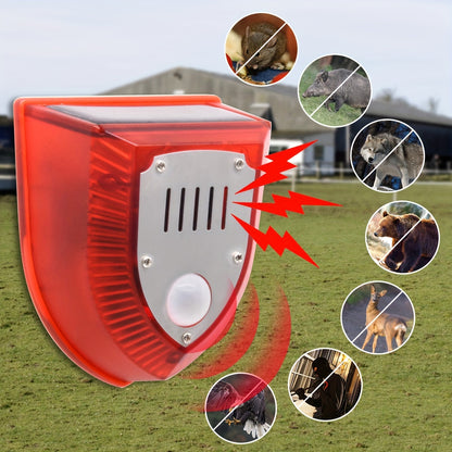 Alarma solar, luz de alarma antirrobo con sensor de cuerpo humano, repelente de animales ultrasónico