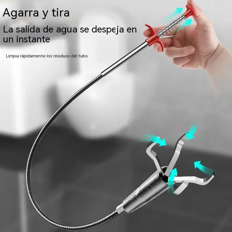 Desatascador doméstico de cuatro garras con sujeción automática.
