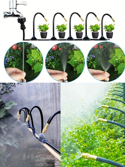 🌱【16 juegos】Kit de riego por goteo automático con manguera y boquilla de latón ajustable: no requiere energía