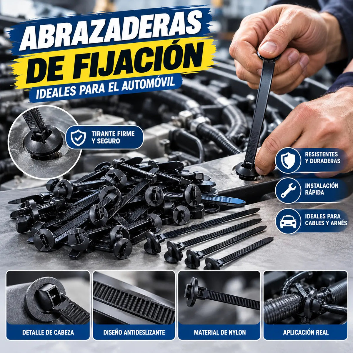 🔧🚗【70 piezas】Hebilla universal para bridas de nailon multifuncionales