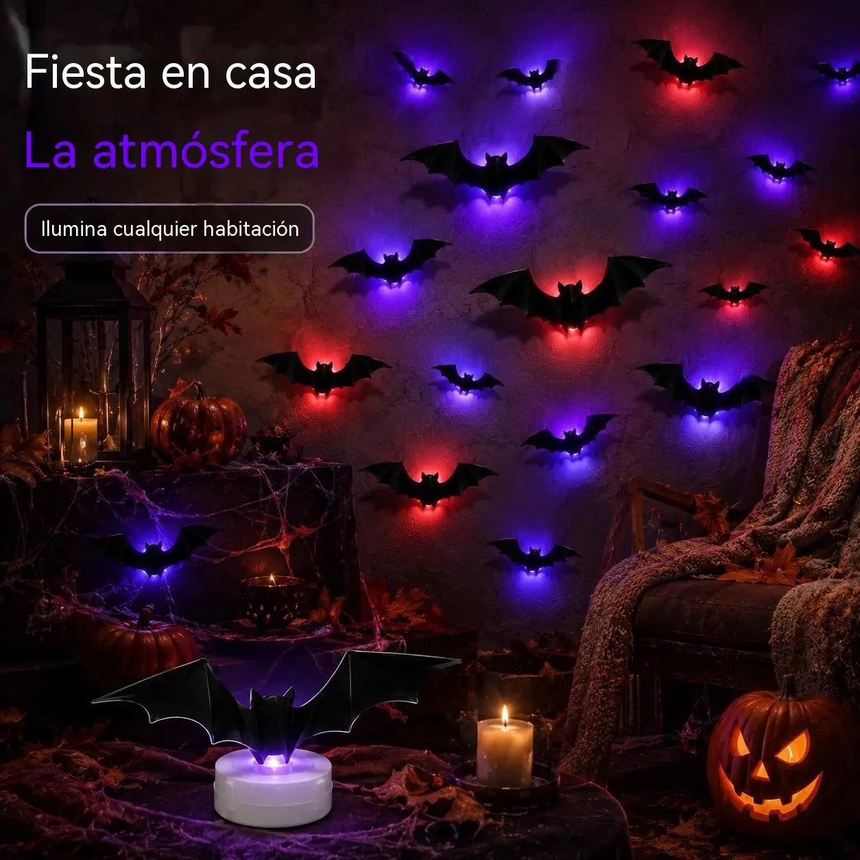 【12 piezas】Decoración de pared con murciélago iluminado con LED 3D