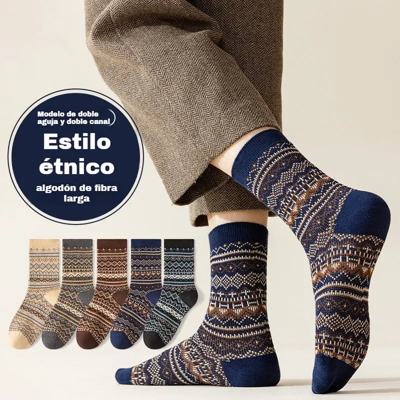 【10 pares 】🧦(39-45)Calcetines étnicos retro absorbentes del sudor para otoño e invierno para hombre
