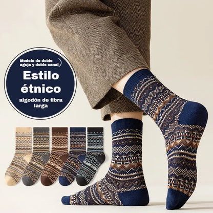 【10 pares 】🧦(39-45)Calcetines étnicos retro absorbentes del sudor para otoño e invierno para hombre