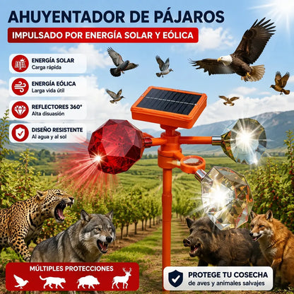 Nuevo ahuyentador de pájaros con voz ajustable, alimentado por energía solar y eólica, mejorado