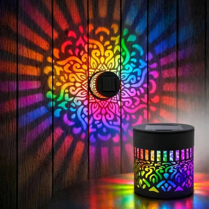 🌸🌙🔮Lámpara de pared con proyección de diseño de mandala para exteriores, alimentada por energía solar.