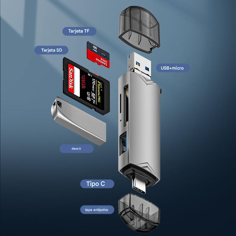 🔥Lector de tarjetas USB multifuncional 6 en 1 de alta velocidad, universal para teléfonos móviles, computadoras, cámaras OTG, discos SD/TF/U, transmisión 5G, interfaz Android tipo c, plug and play