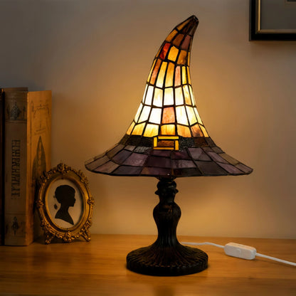 【Novedad de Halloween】Luz nocturna con forma de sombrero de bruja gótico: ¡una luz nocturna creativa de resina con efecto de vidriera retro!