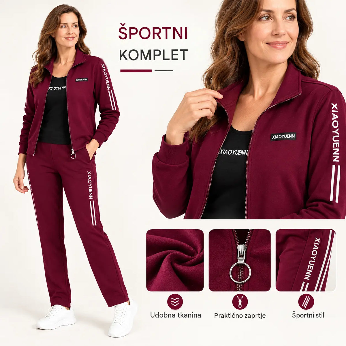 🌸 Eleganca in popolno udobje! Elegantna 3-delna trenirka za ženske (jakna z zadrgo + majica + hlače / Velikosti: M-6XL)! ✨