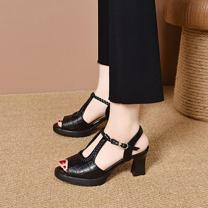 👡【35-40】Nuevas sandalias de verano 2026, tacón plano, punta abierta, suela gruesa, tacón plano, tipo boca de pez (altura del tacón 7 cm)