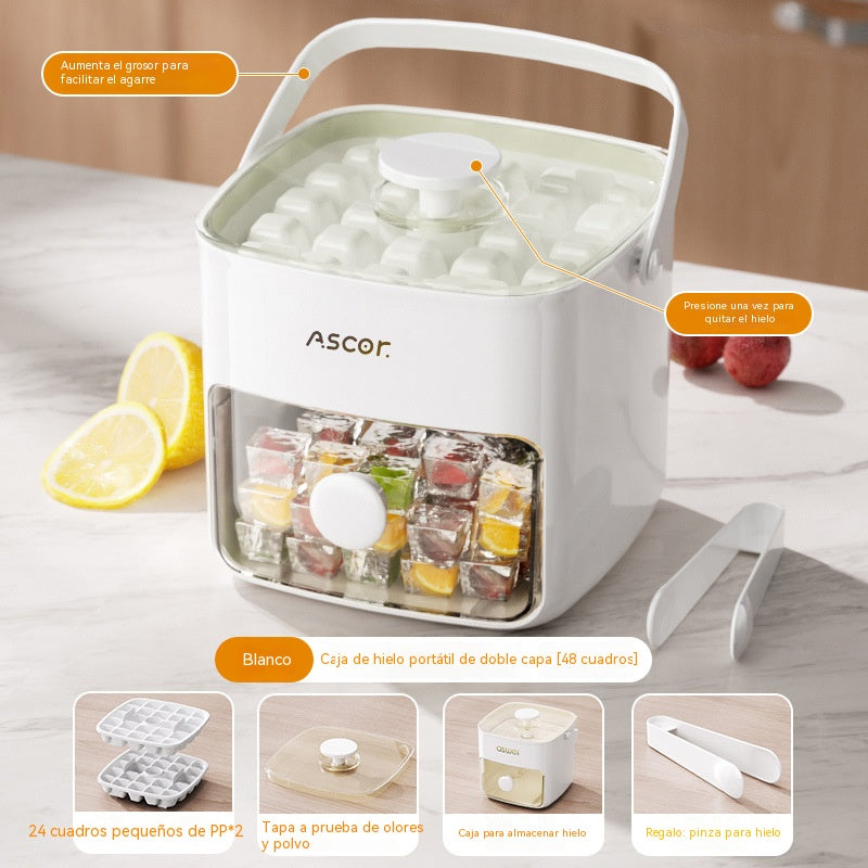 💞¡Ventas superiores a 50 000! 💥🥤🧊 ¡50 % de descuento! Máquina de hielo con función de almacenamiento: produce 48 cubitos a la vez, tapa a prueba de fugas. Apilable, ahorra espacio. Incluye pala y pinzas para hielo 🏖️✅