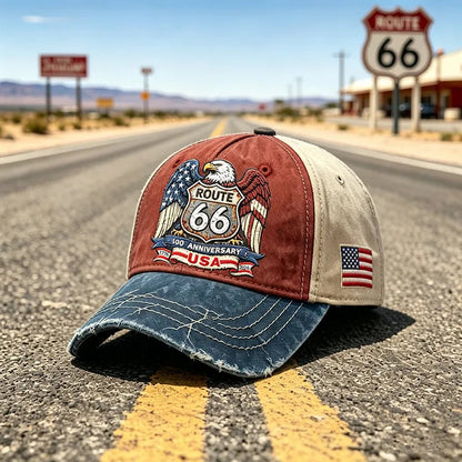 🧢🌟Gorra de béisbol retro ajustable de la Ruta 66, la elección perfecta para los entusiastas del ciclismo.