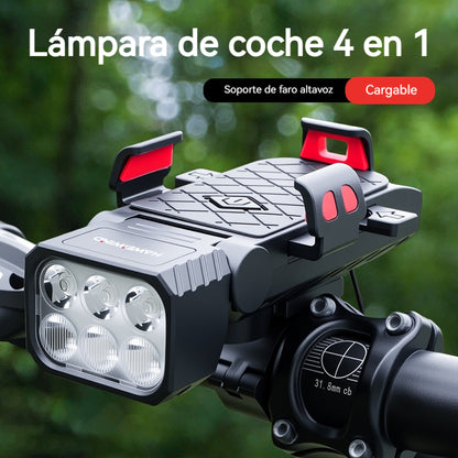 🚲💡Altavoz, luz y soporte para teléfono 4 en 1 para bicicleta de montaña, recargable.