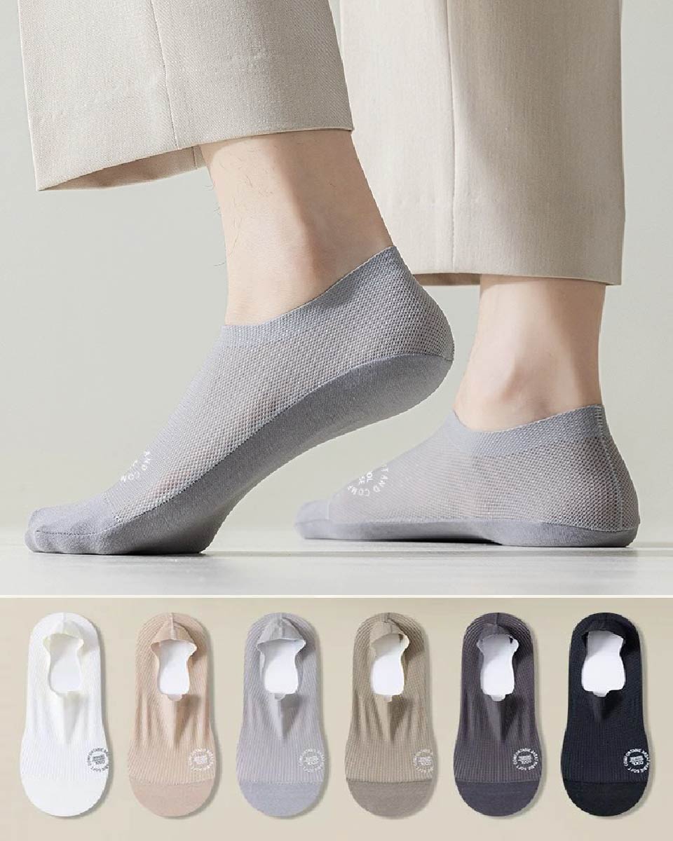 🧦【Pakiranje od 6 pari za 22 eura】Pakiranje od 6 pari prozračnih, fino mrežastih, protukliznih univerzalnih nevidljivih čarapa
