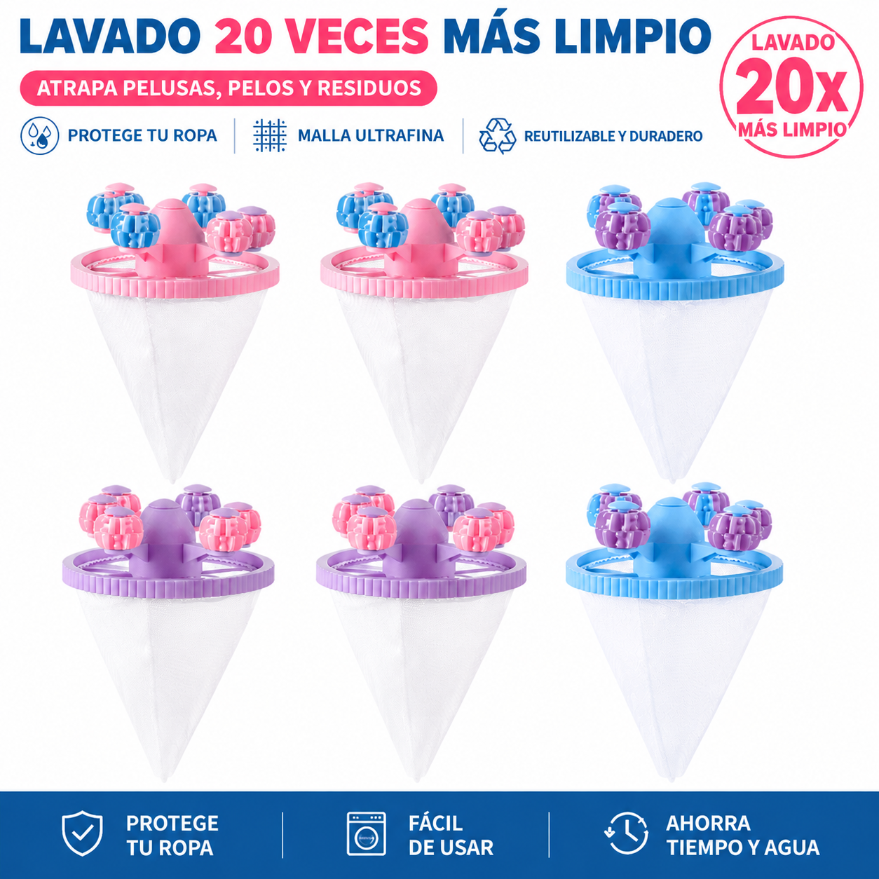 🌀6 piezas 25€✨ Filtro Flotante para Lavadora – Atrapa Pelusas, Cabellos y Pelos de Mascota en Cada Lavado 🧺
