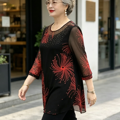 【M-4XL】Camisa de gasa bordada con flores para mujer, a la moda, 2026