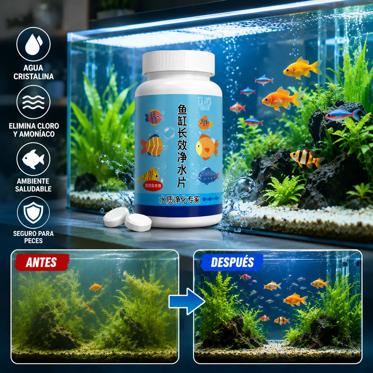 🐠🌿 Pastillas purificadoras de agua para acuario + pastillas oxigenadoras