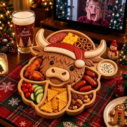 Bandeja de postres con forma de árbol de Navidad, plato de madera compartimentado para fiestas navideñas, plato para aperitivos de frutos secos y queso.