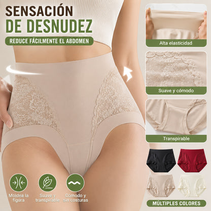 【Juego de 5 piezas】Braguitas de control de abdomen de alta elasticidad con encaje sin costuras para mujer, bragas moldeadoras y levantadoras de glúteos