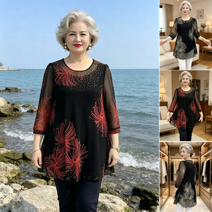 【M-4XL】Camisa de gasa bordada con flores para mujer, a la moda, 2026