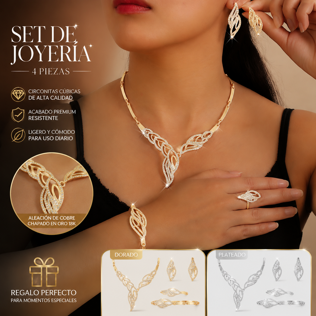 💖🔥【Anillo + Pulsera + Pendientes + Collar】✨Conjunto de joyas de estilo bohemio, creativo y único, de estilo minimalista.