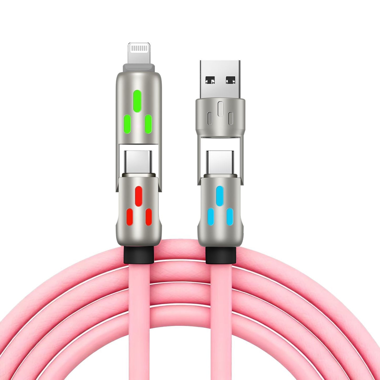 🔥 【2 unidades por 26 euros】 🔥 (2 metros de largo) Cable 4 en 1 PD 240 W – Carga rápida USB‑C, Lightning y USB‑A, aluminio y silicona, sincronización de datos ⚡📱