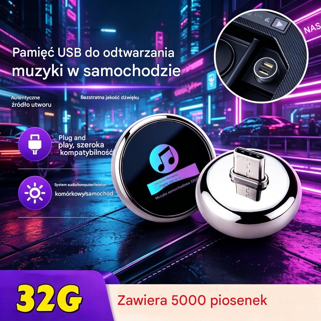 【32 GB】Metalowy dysk flash USB o pojemności 32 GB do odtwarzania muzyki w samochodzie z bezstratną jakością dźwięku【Zawiera 5000 utworów】