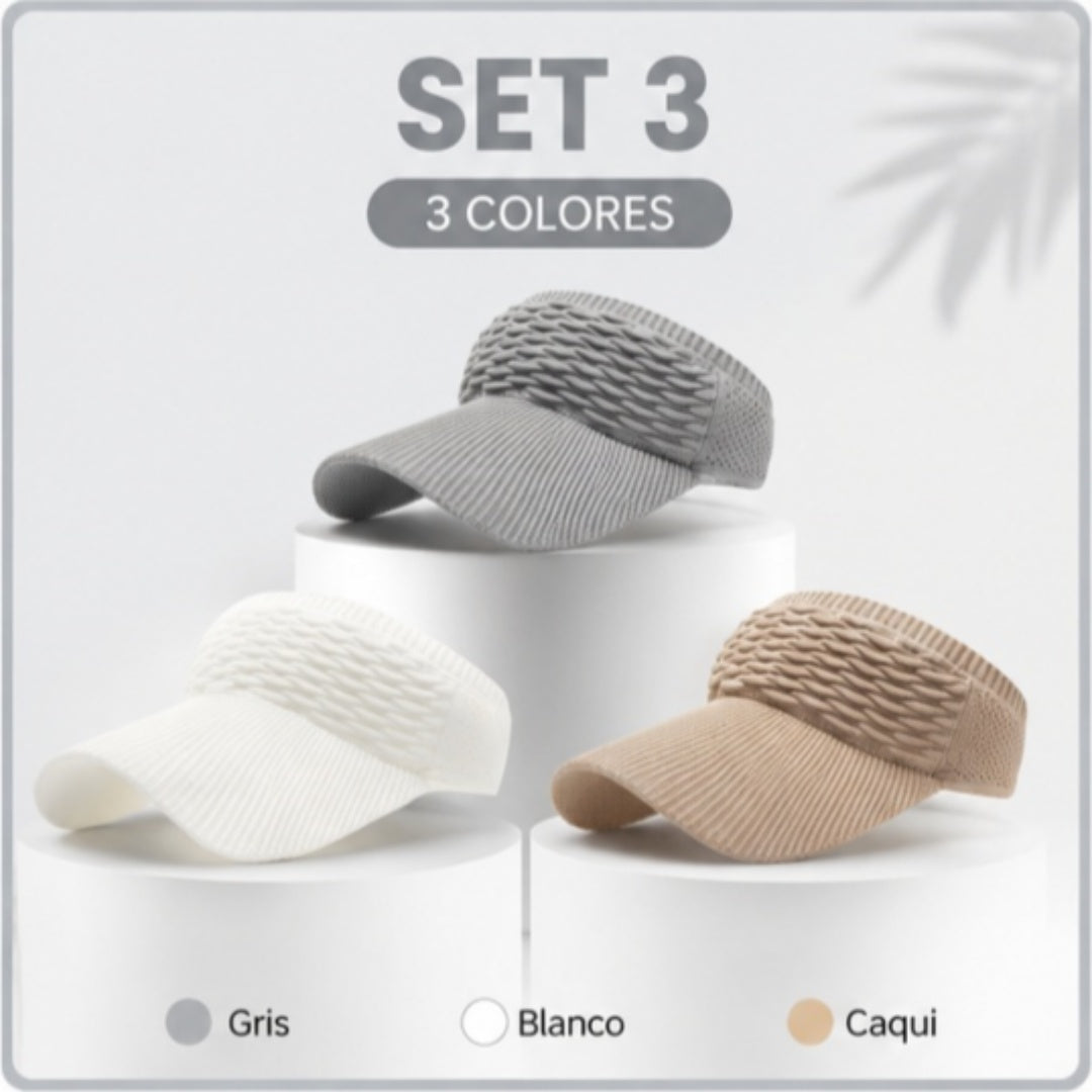 【3 pieza】Sombrero de sol informal de punto para mujer: un accesorio elegante y con estilo; cómodo y ajustable, con un diseño único que irradia elegancia.